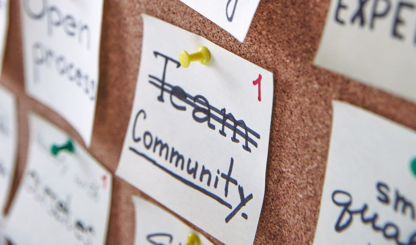 A community planning board with pinned notes